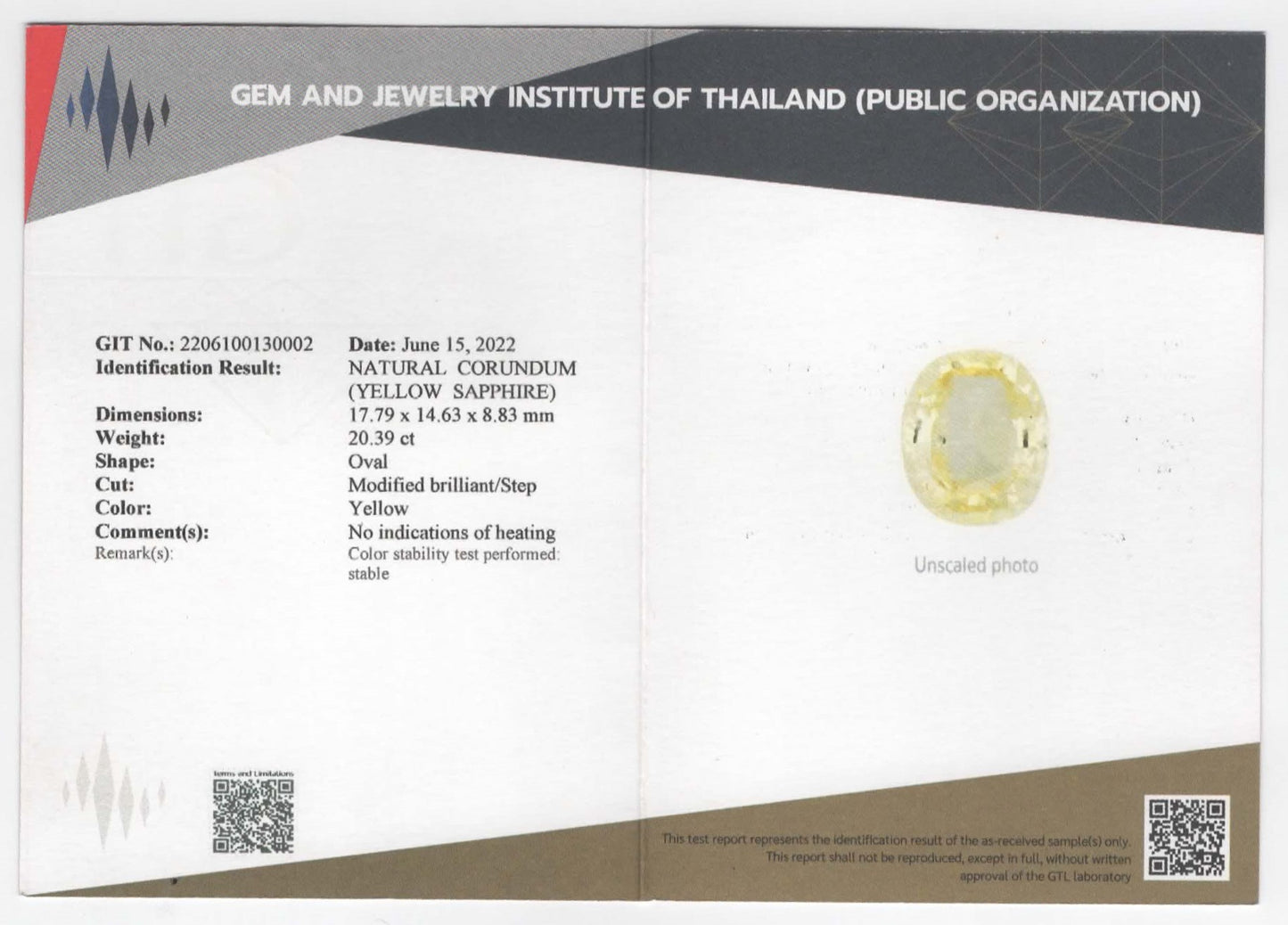 GIT Certified Natural Yellow Sapphire Gemstones | 20.40cts