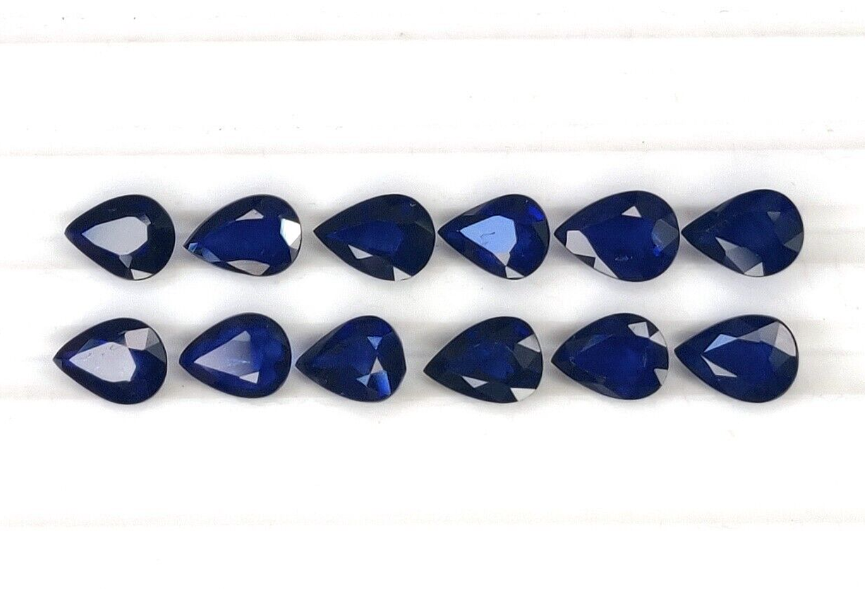 4 Pcs Natural Blue Sapphire 7x5mm Pear Shape Precious Loose Gemstone For Jewelry