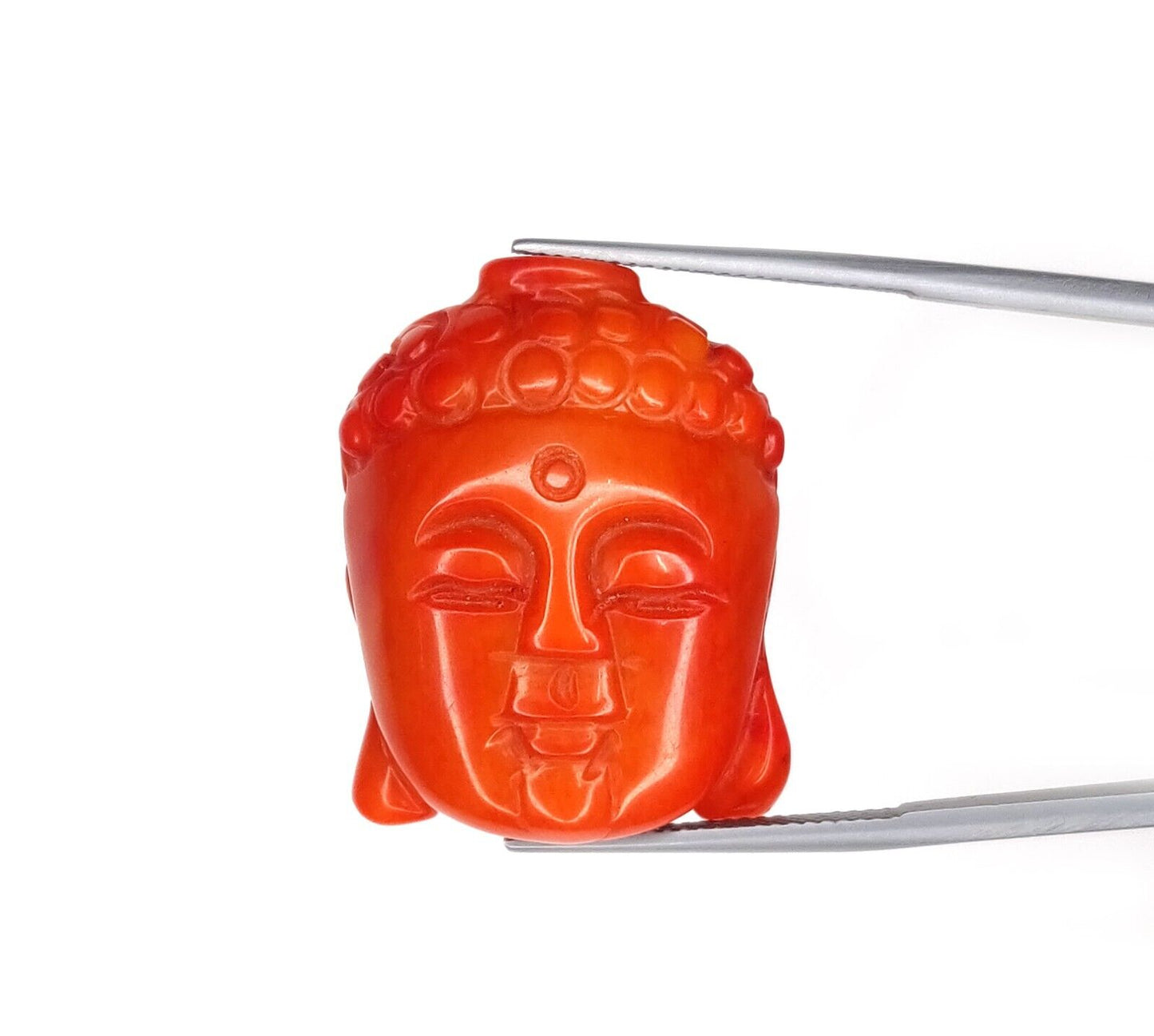 Natural Indian Coral Hand Carved Buddha Face 64.11cts Coral Gemstone Buddha Face