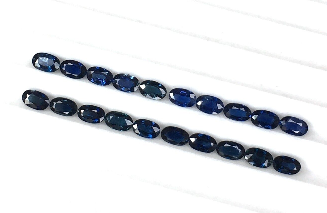 2 Pcs Natural Blue Sapphire 5x3mm Oval Loose Gemstone For Jewelry Making Gifts