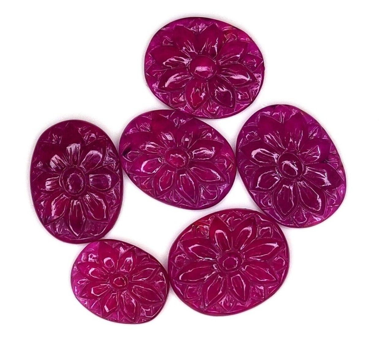 1Pc Natural Ruby Oval Shape Flower Hand Carved Loose Gemstone For Jewelry Making