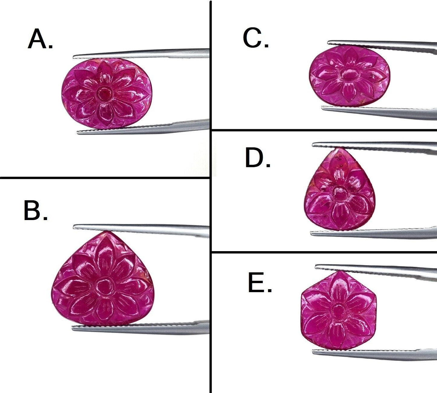 Natural Ruby Oval Pear Heart Fancy Hand Carved Flower Loose Gemstone Cabochons