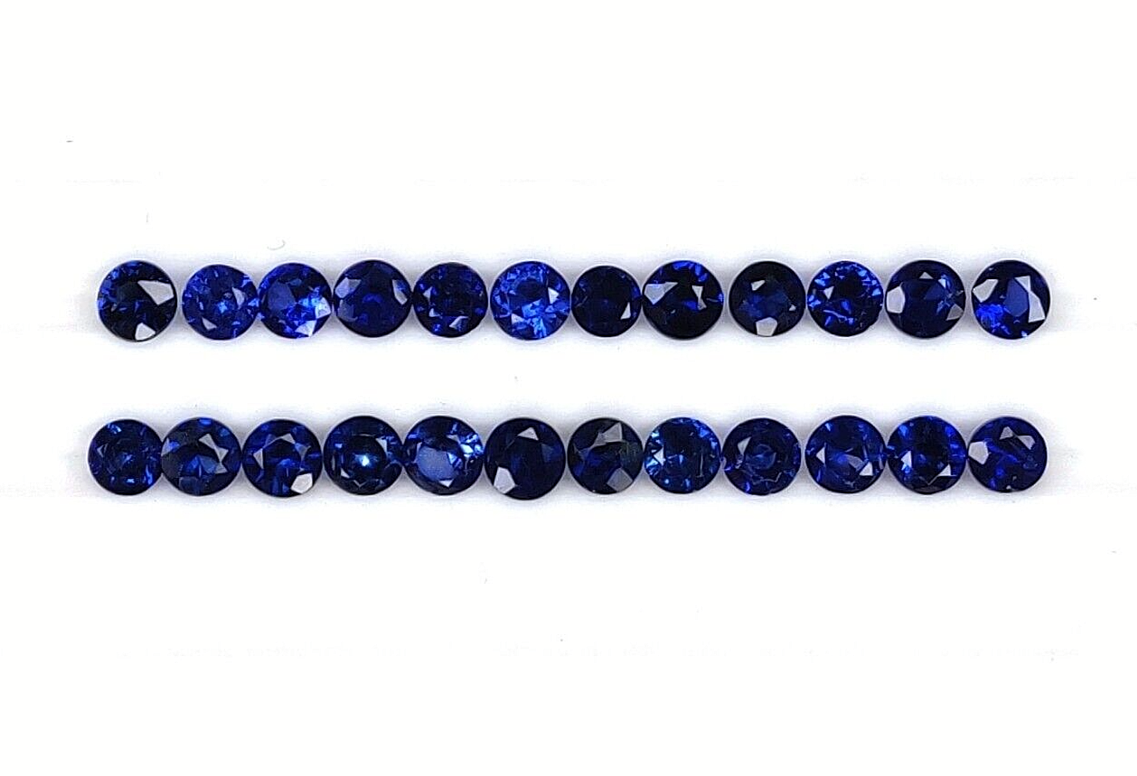 20 Pcs Natural Blue Sapphire 2.5mm Round Diamond Cut Precious Loose Gemstones
