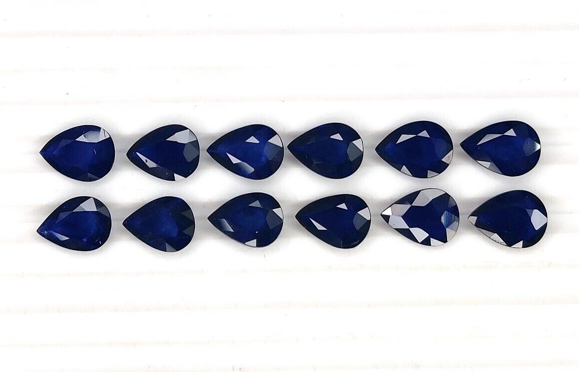 2 Pcs Natural Blue Sapphire 8x6mm Pear Shape Precious Loose Gemstone For Jewelry