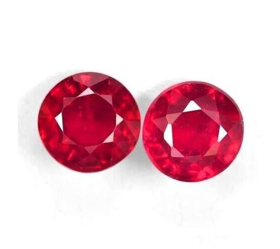 Pair 6mm Natural Pigeon Blood Red Burma Ruby Round Shape 2pcs Loose Gemstones