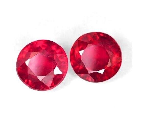 Pair 6mm Natural Pigeon Blood Red Burma Ruby Round Shape 2pcs Loose Gemstones