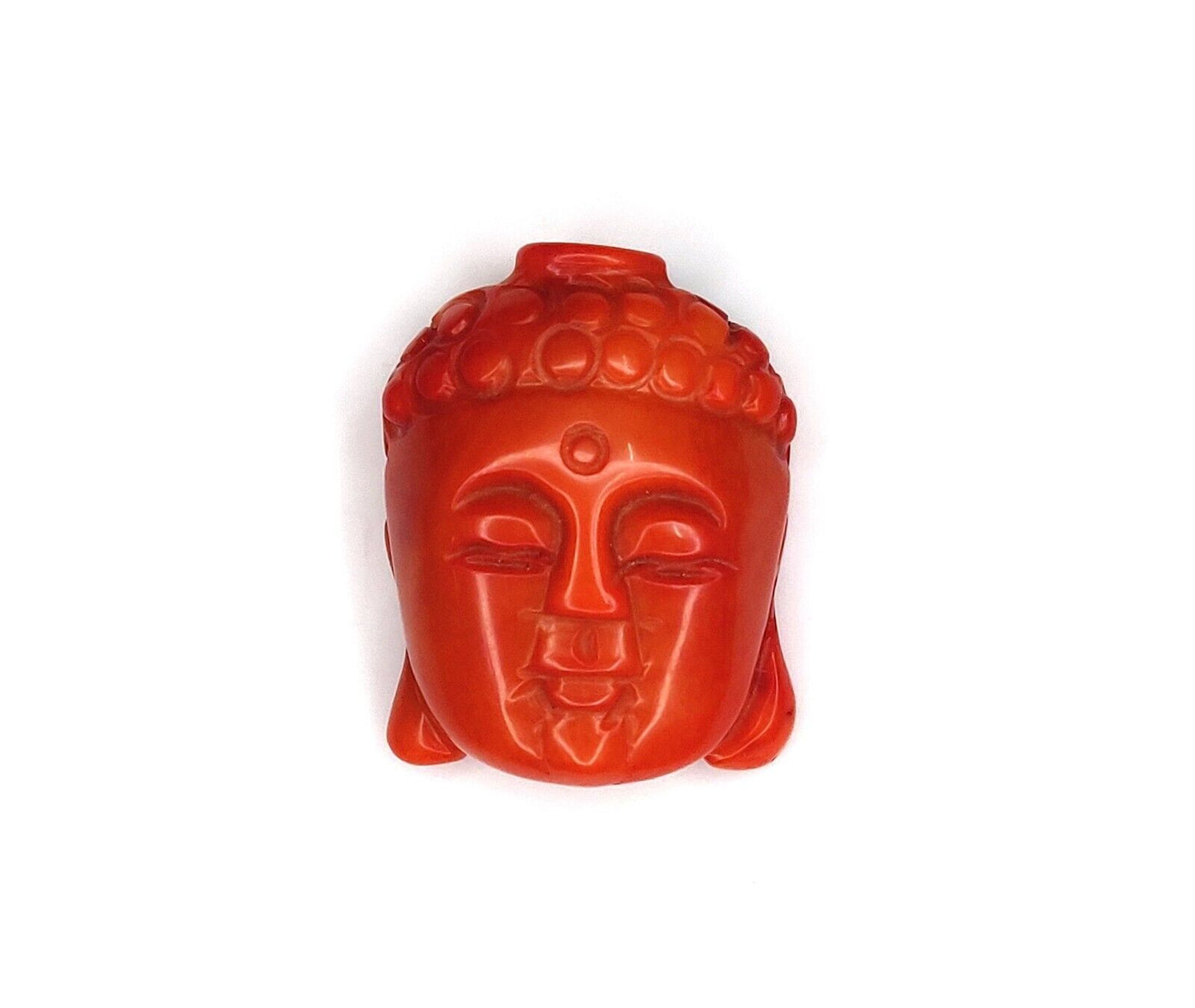 Natural Indian Coral Hand Carved Buddha Face 64.11cts Coral Gemstone Buddha Face