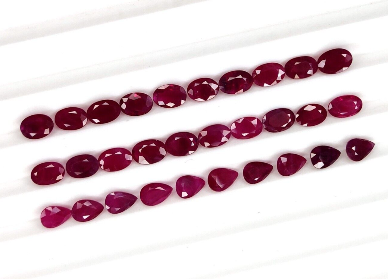 Natural Red Ruby Oval & Pear Shape 6x4mm 4 Pcs Loose Certified Precious Gemstone