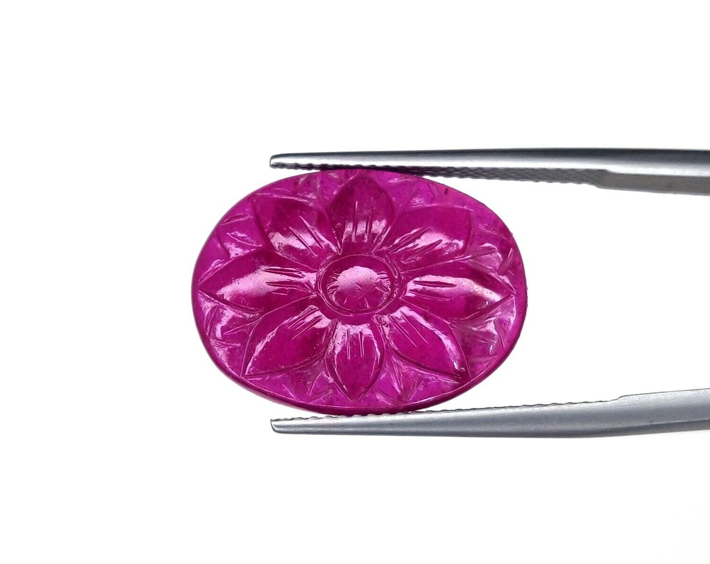 1Pc Natural Ruby Oval Shape Flower Hand Carved Loose Gemstone For Jewelry Making