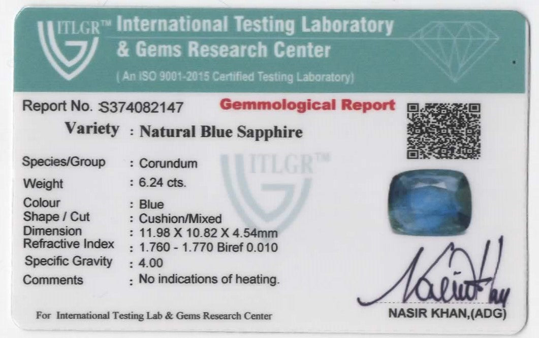 Natural Blue Sapphire Unheated Untreated Cushion Shape Loose Gemstones Best For Rings And Pendants | 6.24cts