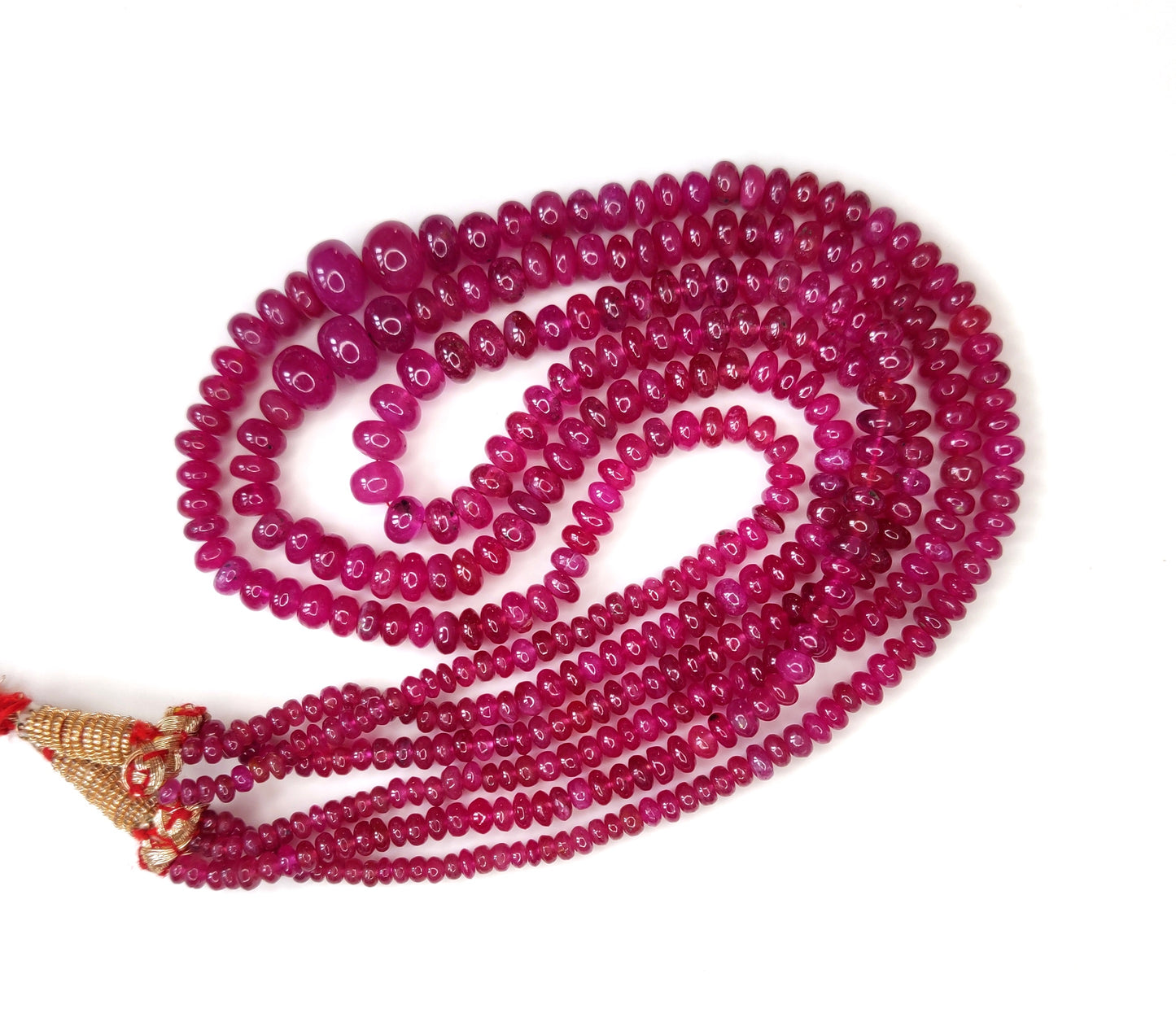 Natural Ruby Rondelle Shape Plain Loose Gemstone 3 Layer Beads Necklace | 363cts