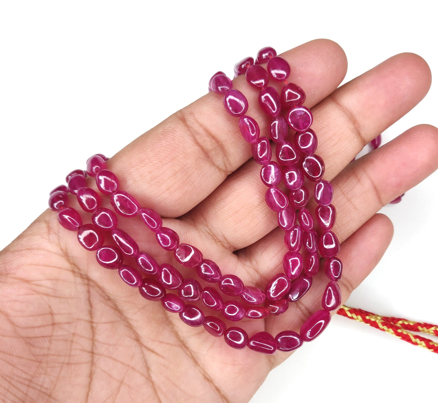 Natural Ruby Fancy Tumble Shape Plain Loose Gemstone 3 Layer Beads Necklace | 322.65cts