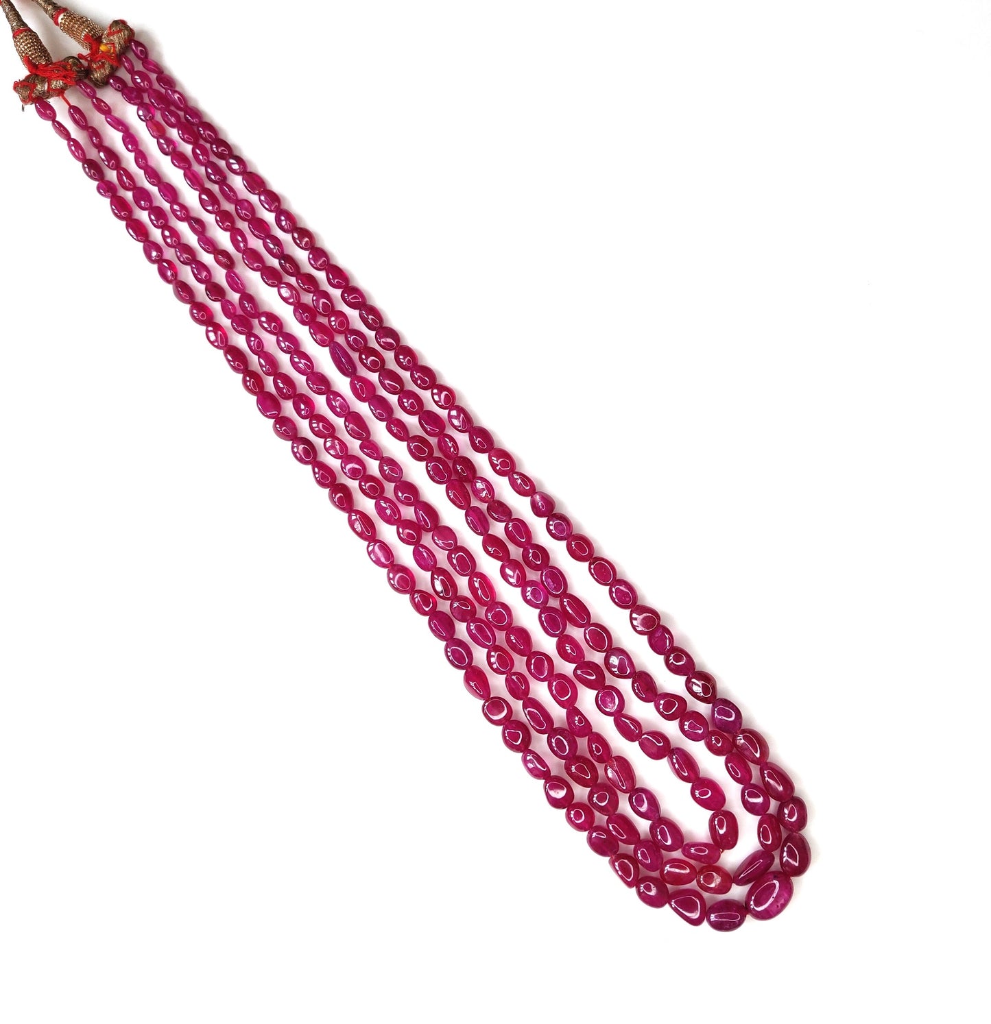 Natural Ruby Fancy Tumble Shape Plain Loose Gemstone 3 Layer Beads Necklace | 322.65cts