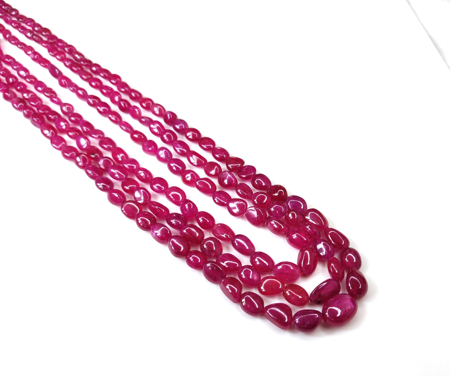 Natural Ruby Fancy Tumble Shape Plain Loose Gemstone 3 Layer Beads Necklace | 322.65cts