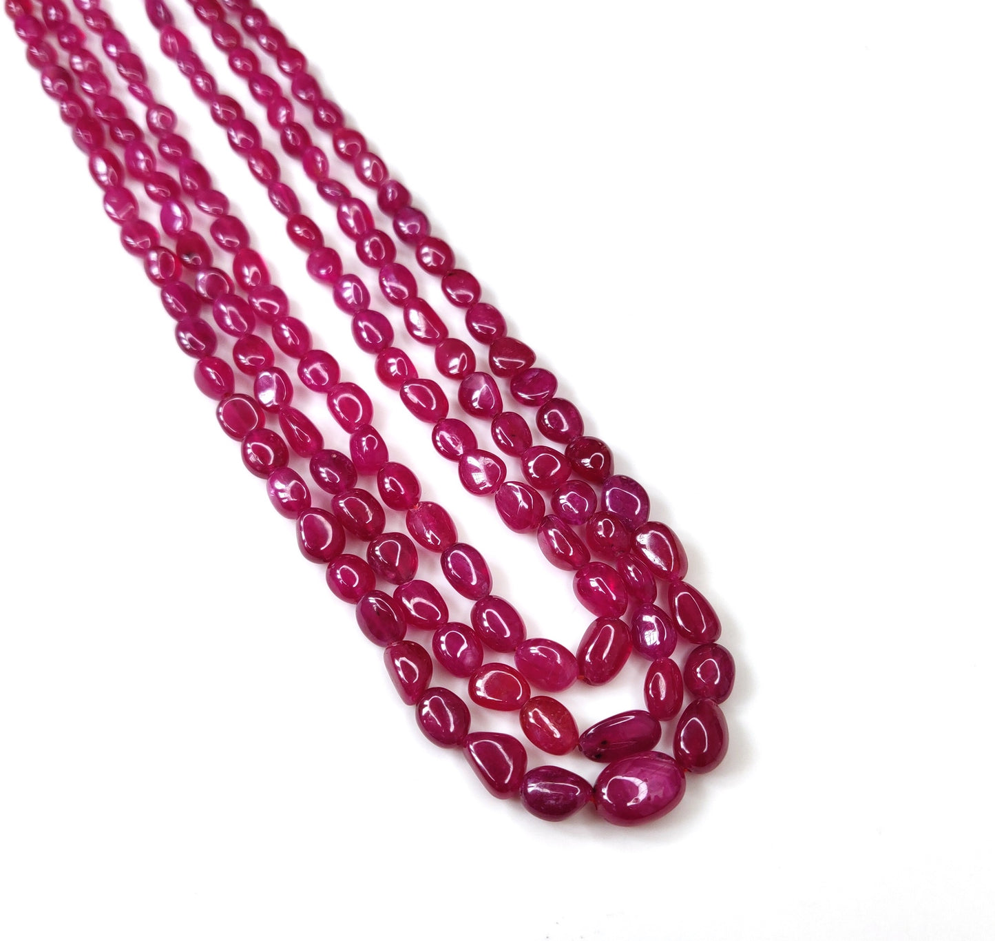 Natural Ruby Fancy Tumble Shape Plain Loose Gemstone 3 Layer Beads Necklace | 322.65cts