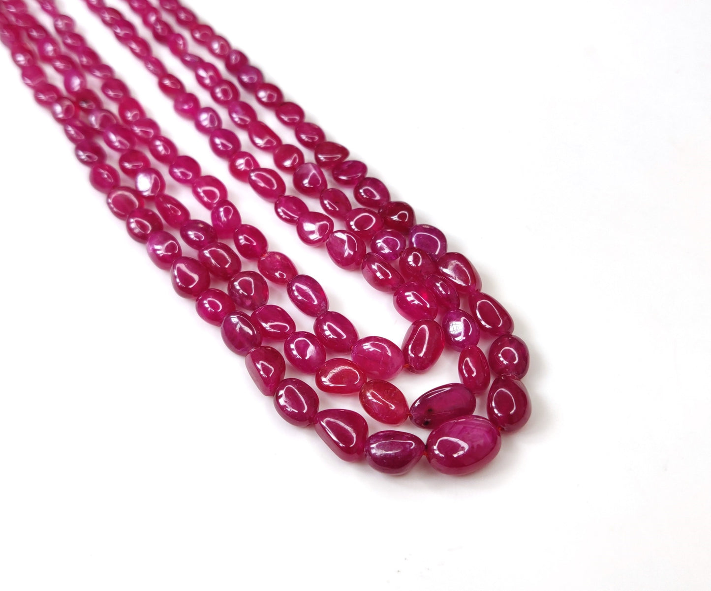 Natural Ruby Fancy Tumble Shape Plain Loose Gemstone 3 Layer Beads Necklace | 322.65cts