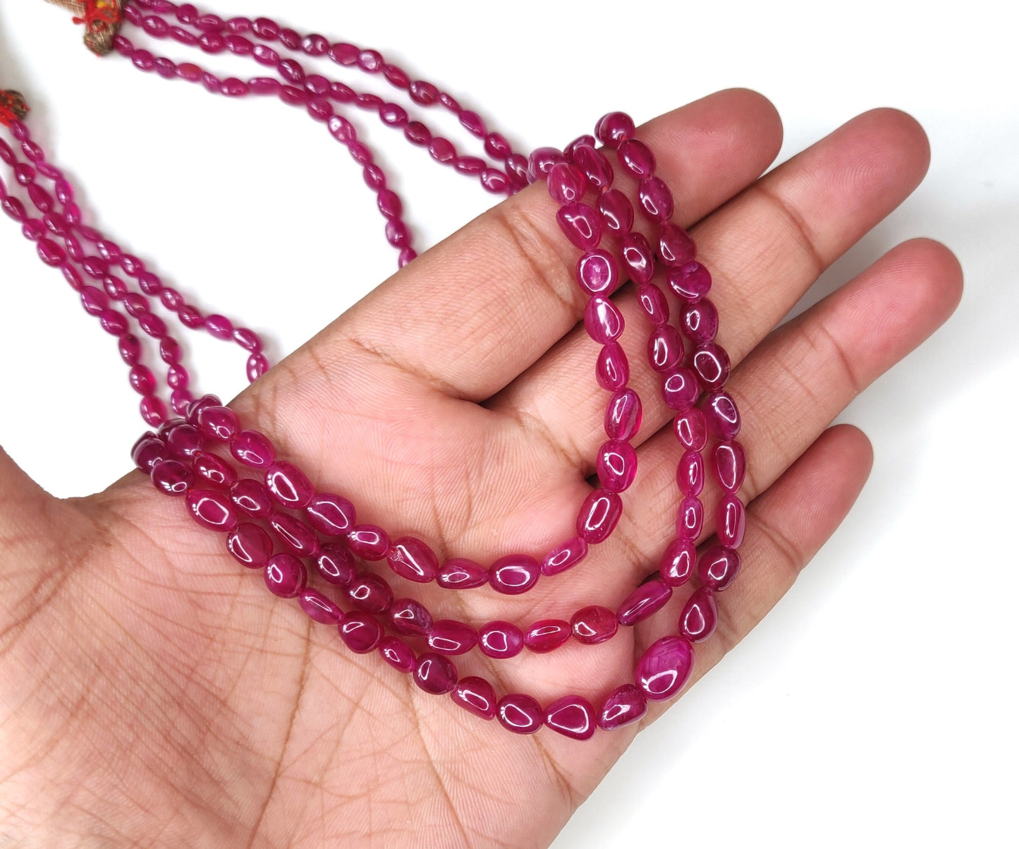 Natural Ruby Fancy Tumble Shape Plain Loose Gemstone 3 Layer Beads Necklace | 322.65cts