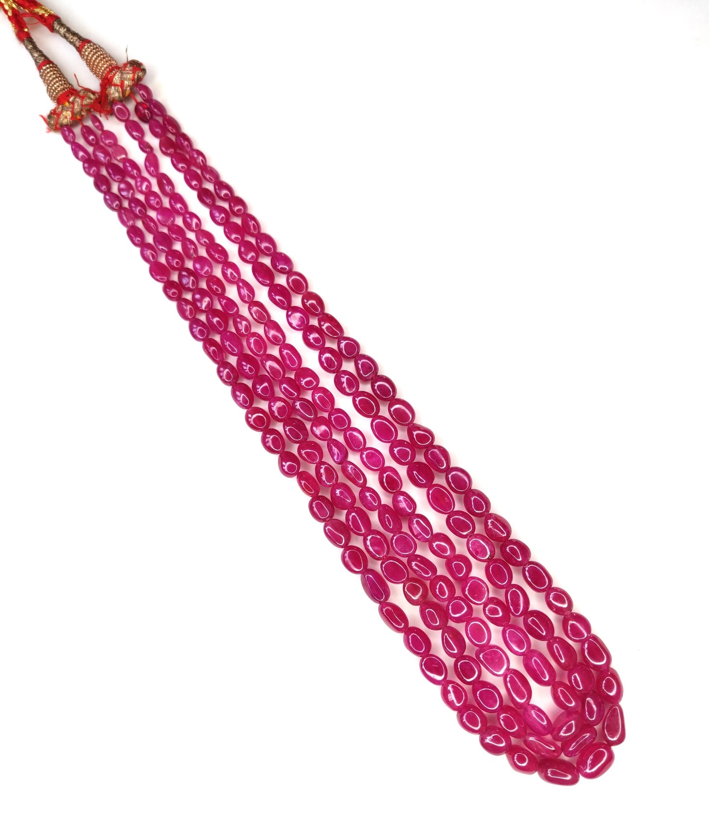 Natural Ruby Fancy Tumble Shape Plain Loose Gemstone 3 Layer Beads Necklace | 304.50cts