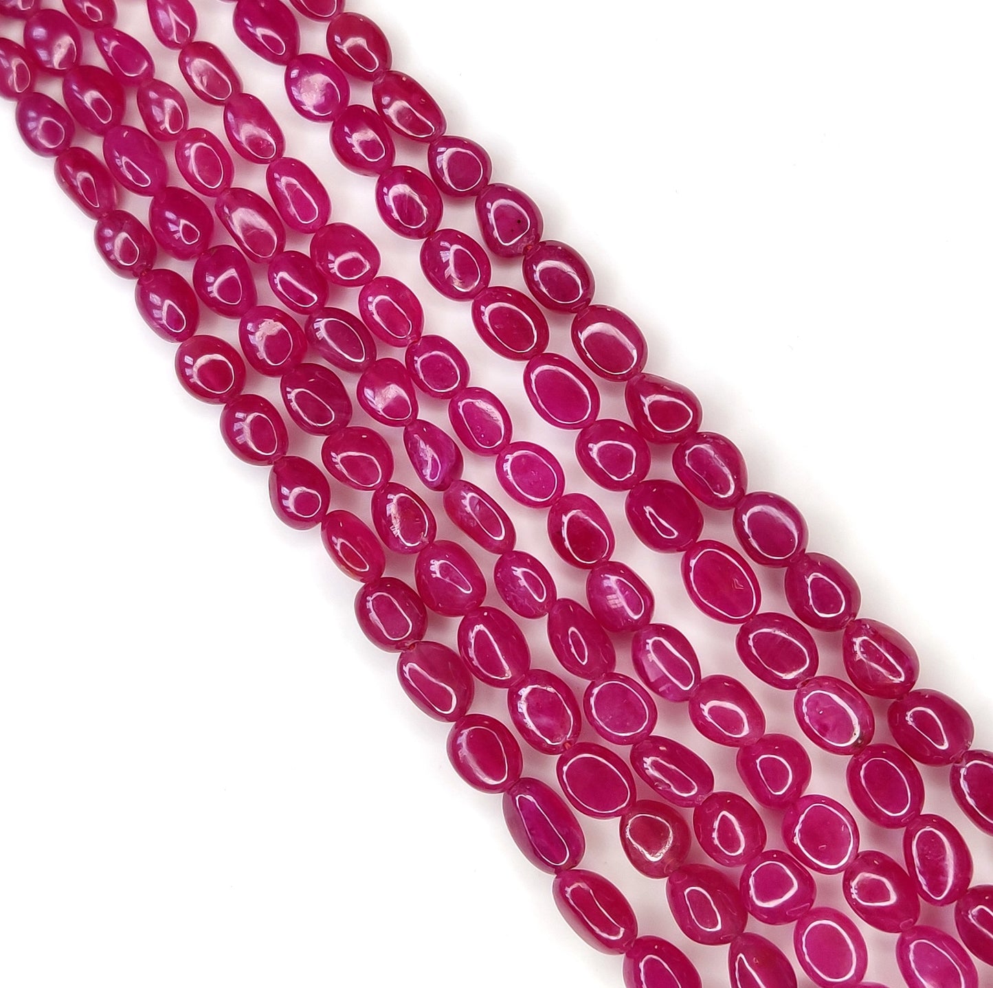 Natural Ruby Fancy Tumble Shape Plain Loose Gemstone 3 Layer Beads Necklace | 304.50cts