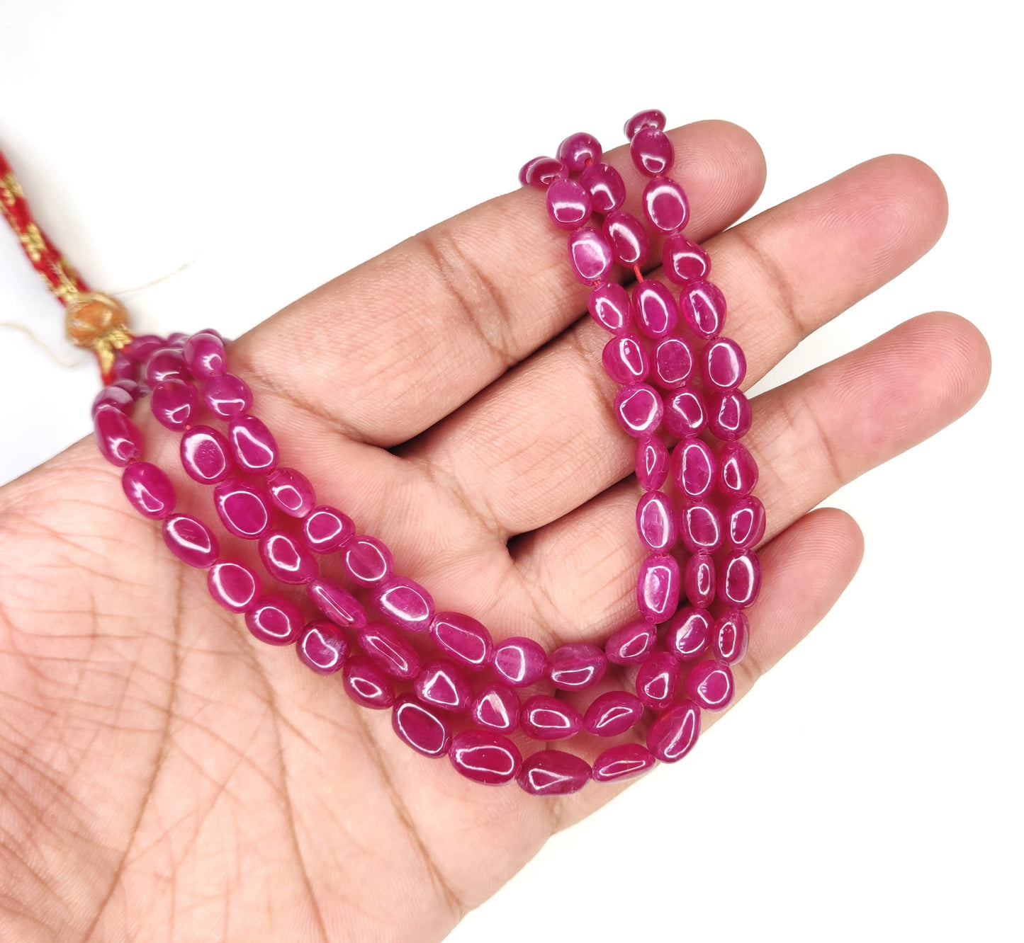 Natural Ruby Fancy Tumble Shape Plain Loose Gemstone 3 Layer Beads Necklace | 304.50cts