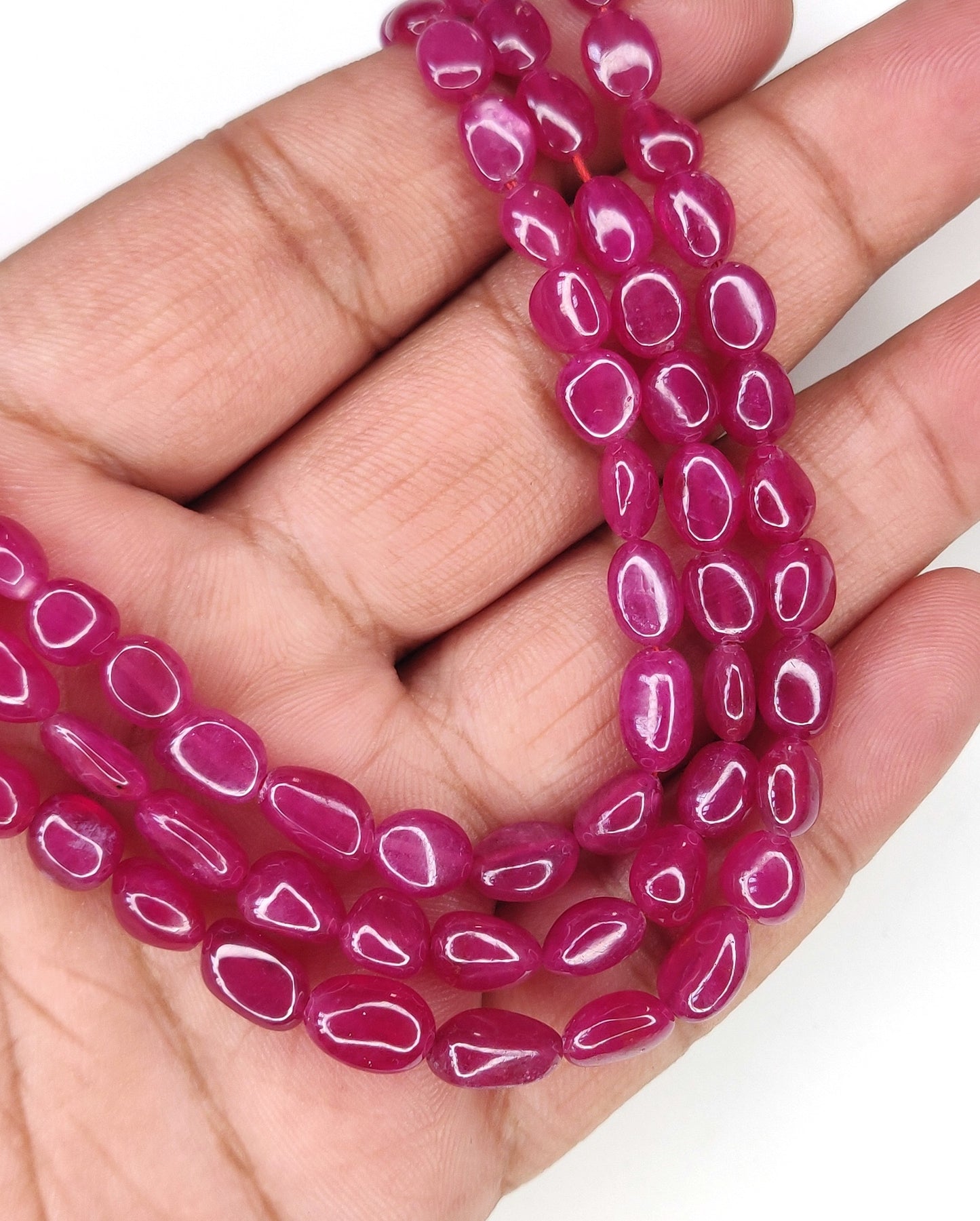 Natural Ruby Fancy Tumble Shape Plain Loose Gemstone 3 Layer Beads Necklace | 304.50cts