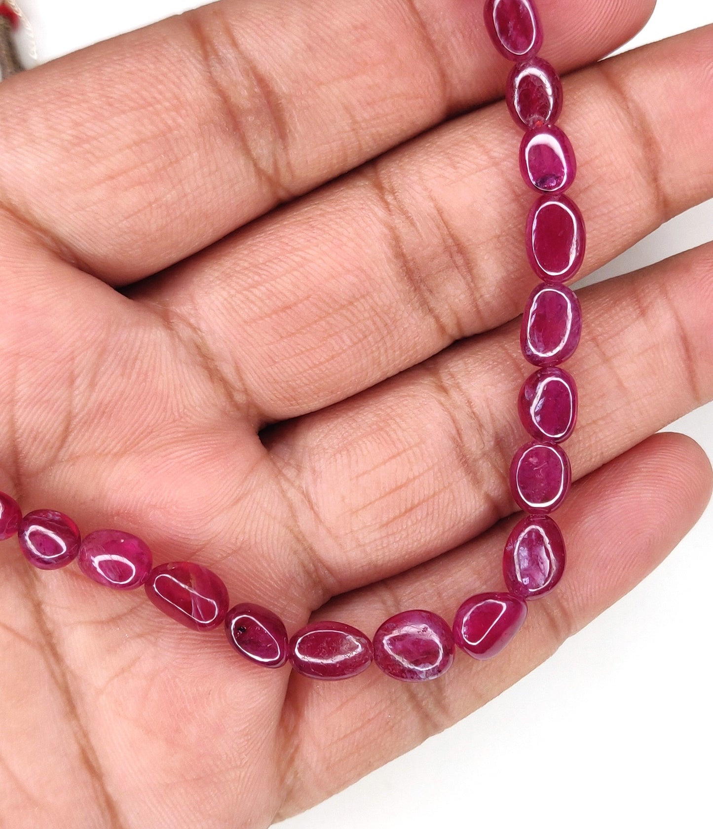 Natural Ruby Fancy Tumble Shape Plain Loose Gemstone 1 Layer Beads Necklace | 81.41cts