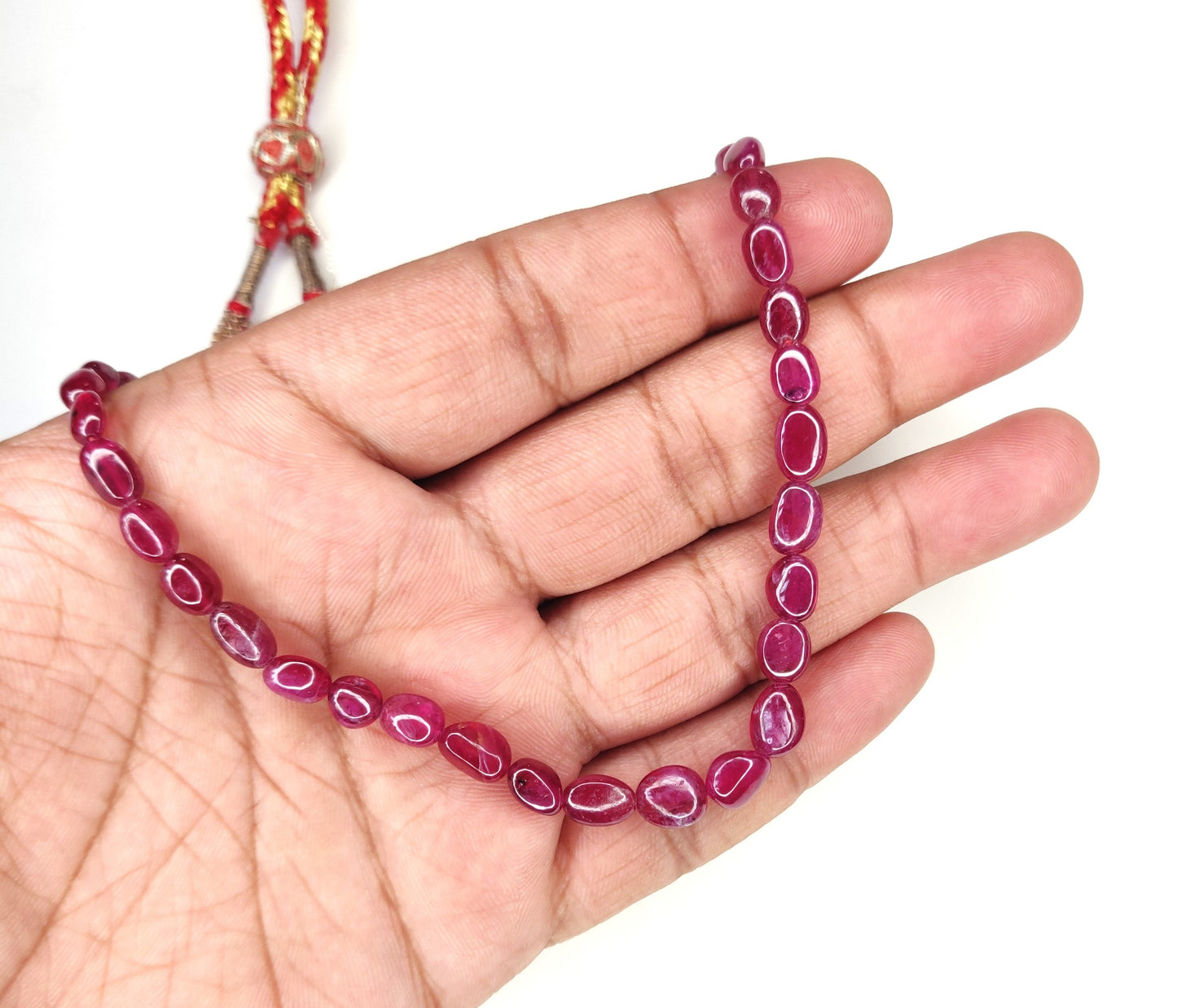 Natural Ruby Fancy Tumble Shape Plain Loose Gemstone 1 Layer Beads Necklace | 81.41cts