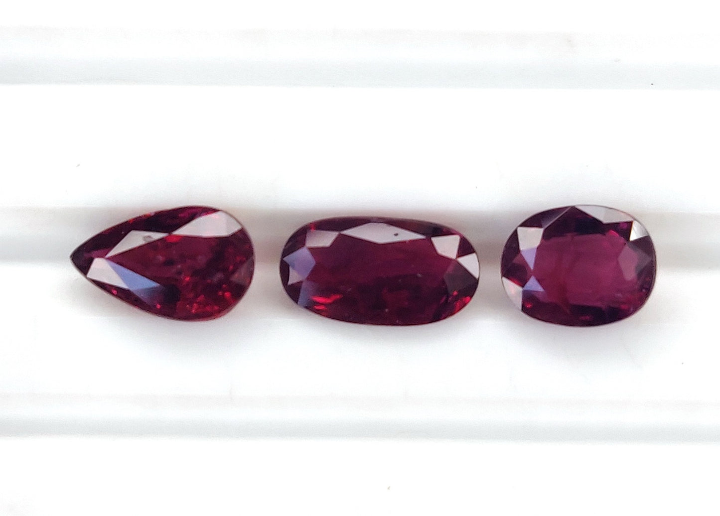 Natural Red Ruby Untreated Unheated Mozambique 3 Pcs Oval & Pear Shape Loose Gemstones | 3.08cts