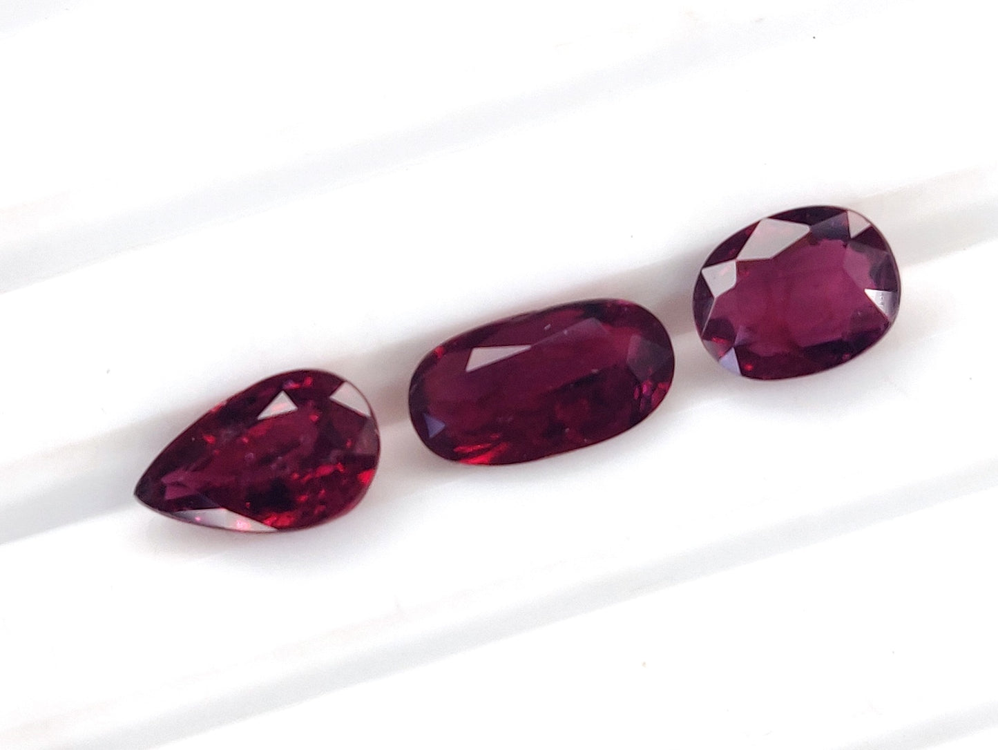 Natural Red Ruby Untreated Unheated Mozambique 3 Pcs Oval & Pear Shape Loose Gemstones | 3.08cts