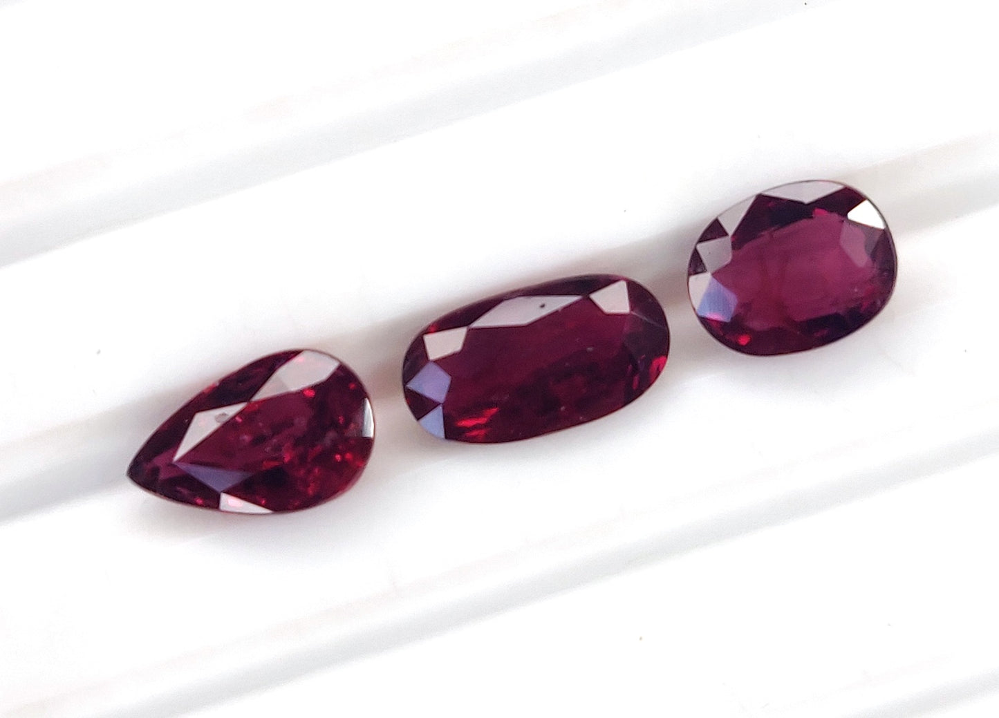 Natural Red Ruby Untreated Unheated Mozambique 3 Pcs Oval & Pear Shape Loose Gemstones | 3.08cts