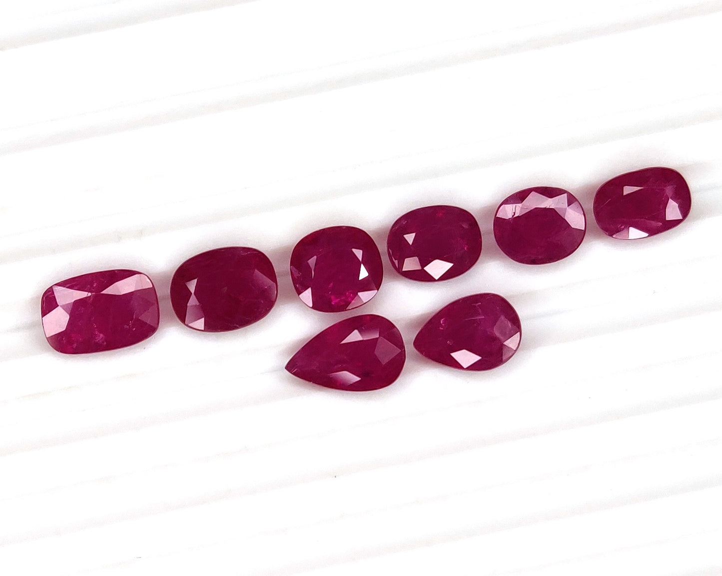 Natural Ruby Mozambique Heated Oval, Pear & Cushion Shape 8 Pcs Loose Gemstones For Rings | 13.27cts