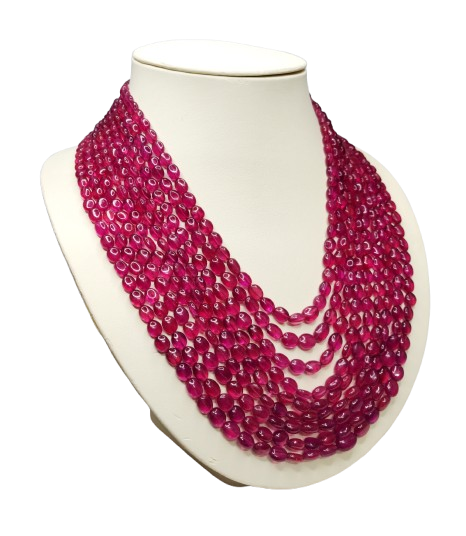 Natural Ruby Oval Shape Plain Loose Gemstone 9 Layer Beads Necklace | 1375cts