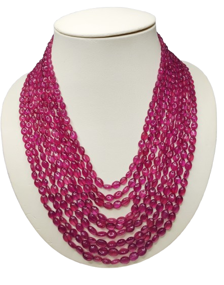 Natural Ruby Oval Shape Plain Loose Gemstone 9 Layer Beads Necklace | 1146cts