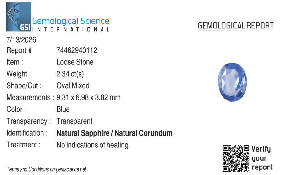 Natural Blue Sapphire Sri Lanka (Ceylon) Oval 2.34 carat