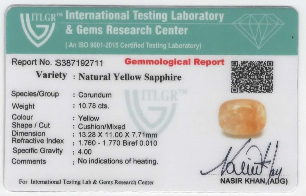 Natural Yellow Sapphire Burma Cushion 10.78 carat