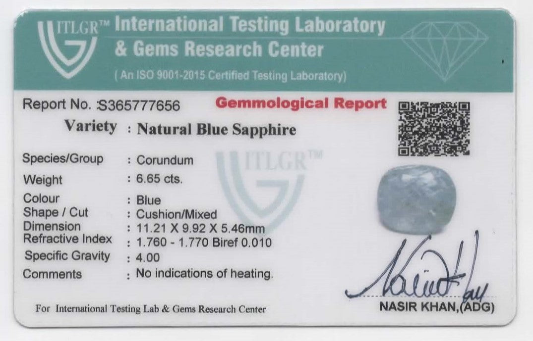 Natural Blue Sapphire Burma Cushion 6.65 carat