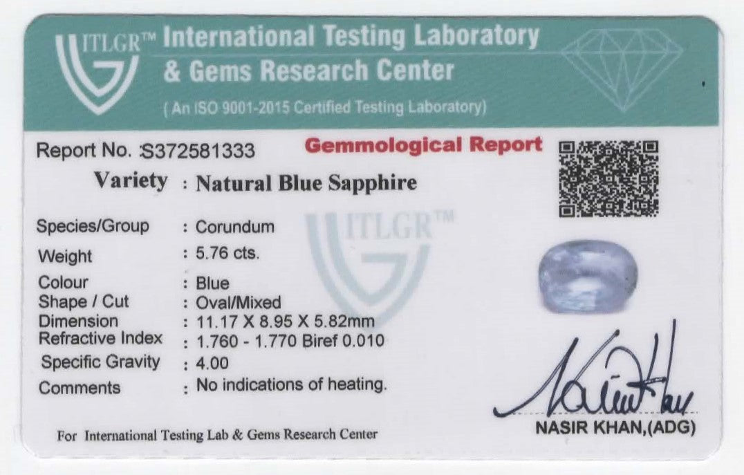 Natural Blue Sapphire Sri Lanka (Ceylon) Oval 5.76 carat
