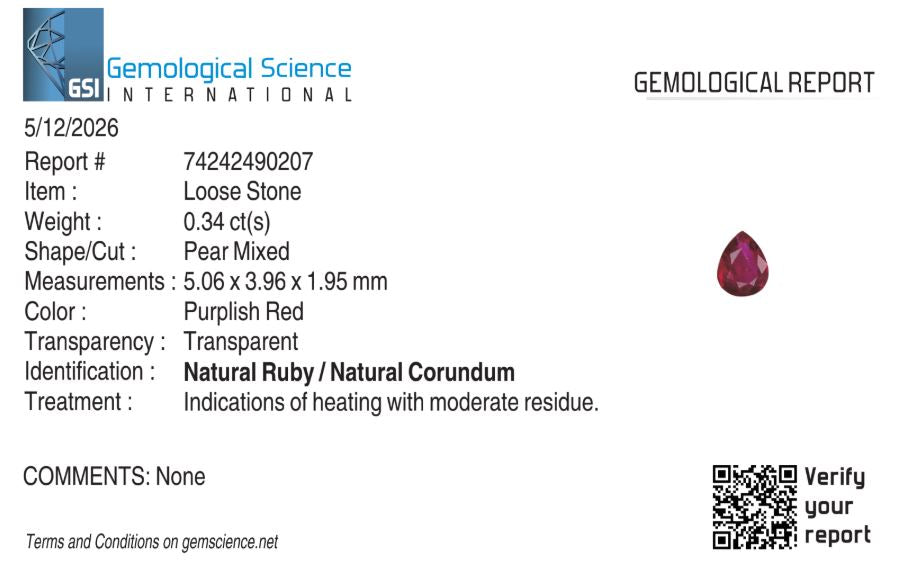 Natural Ruby Mozambique Pear 0.34 carat