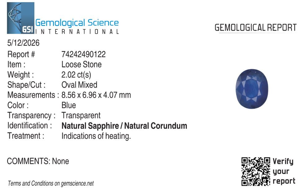 Natural Blue Sapphire Sri Lanka (Ceylon) Oval 2.02 carat