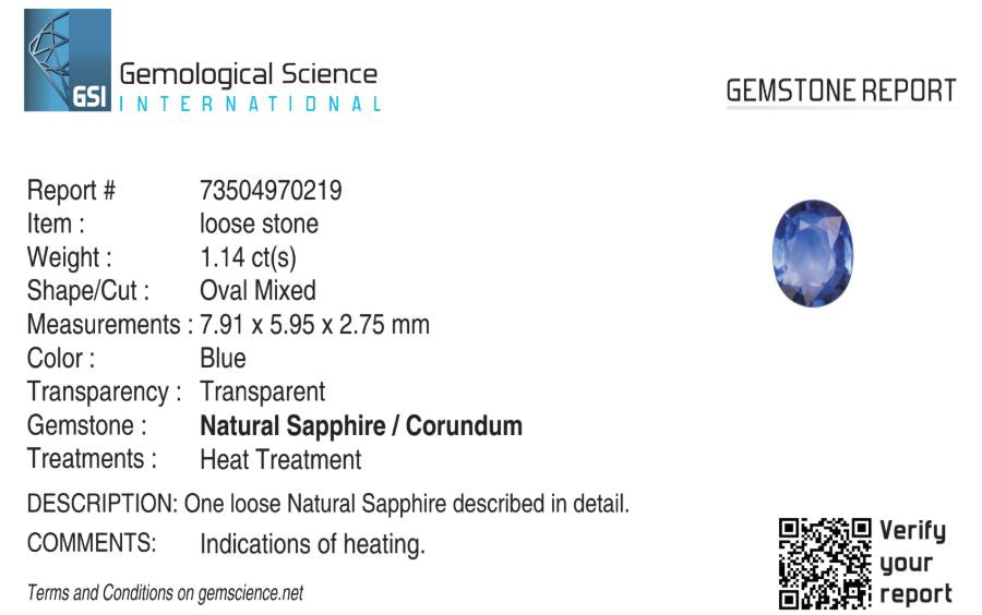 Natural Blue Sapphire Sri Lanka (Ceylon) Oval 1.14 carat