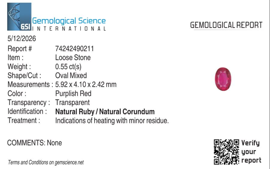 Natural Ruby Mozambique Oval 0.55 carat