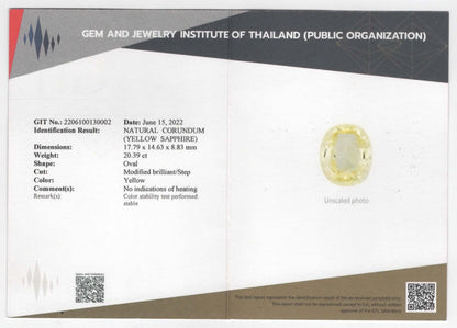 GIT Certified Natural Yellow Sapphire Gemstones | 20.40cts