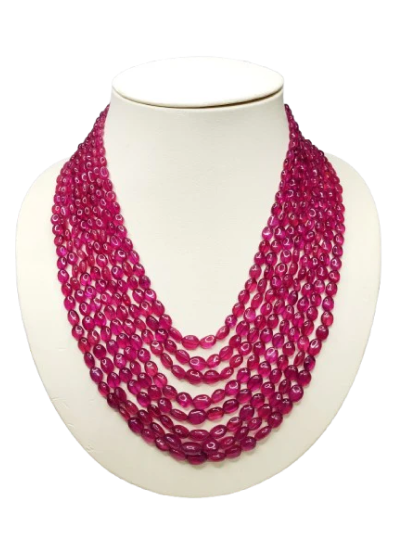 Natural Ruby Oval Shape Plain Loose Gemstone 8.  Layer Beads Necklace | 1140cts
