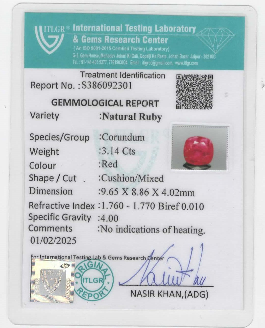 Natural Mozambique Ruby Cushion 3.15cts