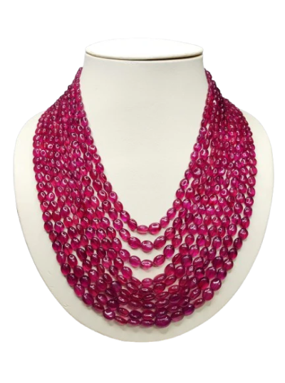 Natural Ruby Oval Shape Plain Loose Gemstone 9 Layer Beads Necklace | 1375cts