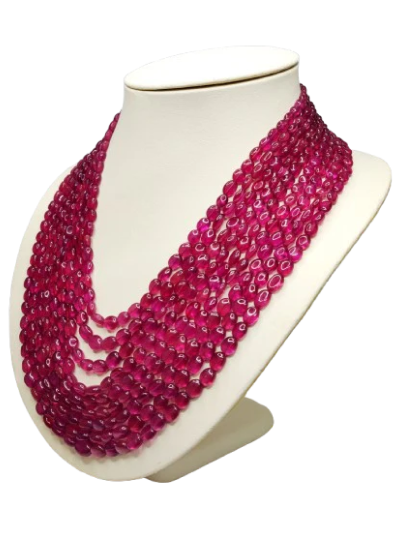 Natural Ruby Oval Shape Plain Loose Gemstone 9 Layer Beads Necklace | 1375cts