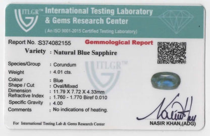 Natural Blue Sapphire Oval 4.00 carat