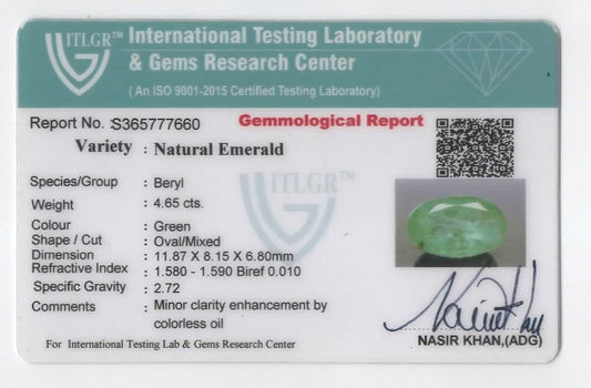 Certified Natural Zambian Emerald 4.65 Carats Oval Shape Loose Gemstone