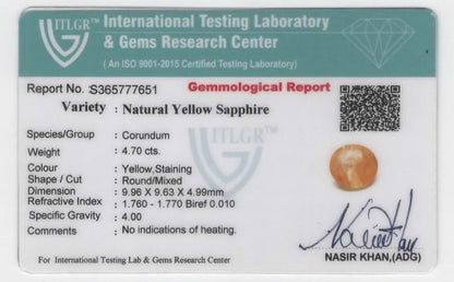 Natural Burma Yellow Sapphire Round 4.70cts
