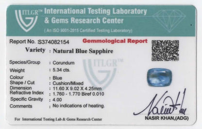 Natural Burma Blue Sapphire Cushion 5.34cts